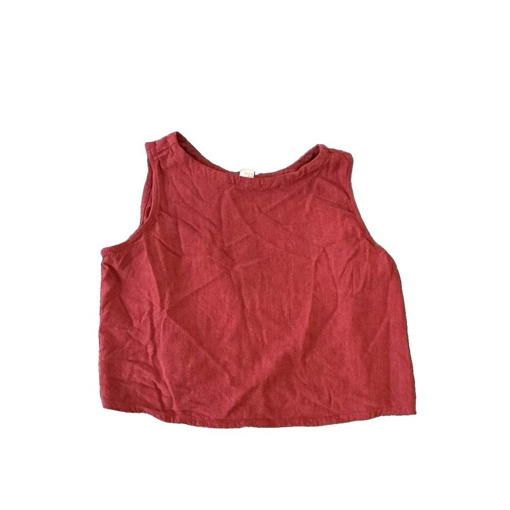Linen Blend Red Womens Crop Top Button Back M Cottagecore Resort Coquette 2000s